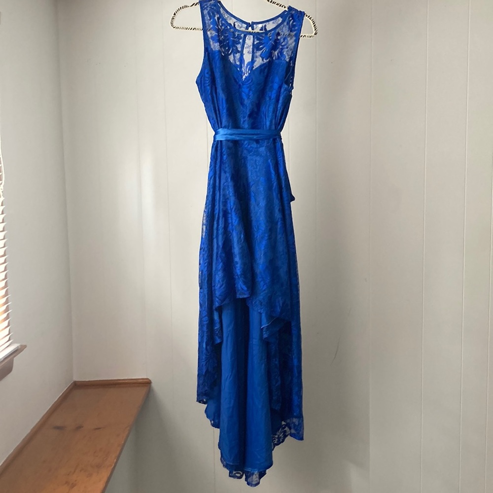 Beautiful Royal Blue Lace Overlay Hi-Low Ball Gown XL